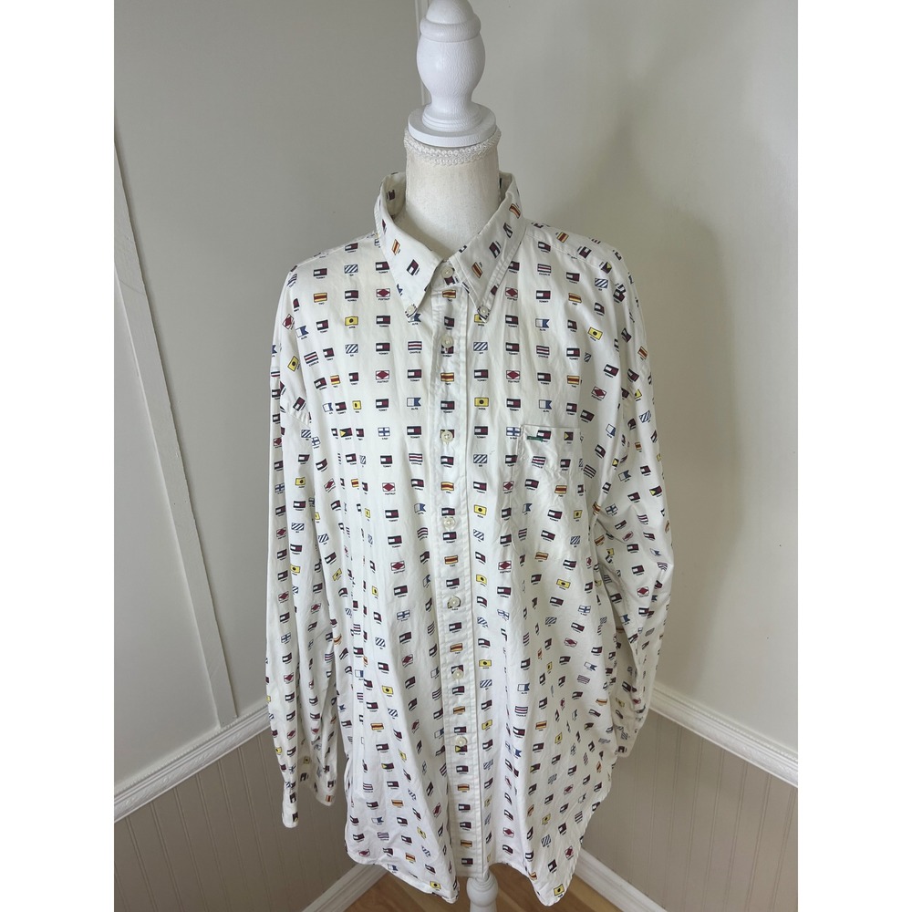 Vintage Tommy Hilfiger Mens XL Nautical Signal Flag Print Button Down Shirt